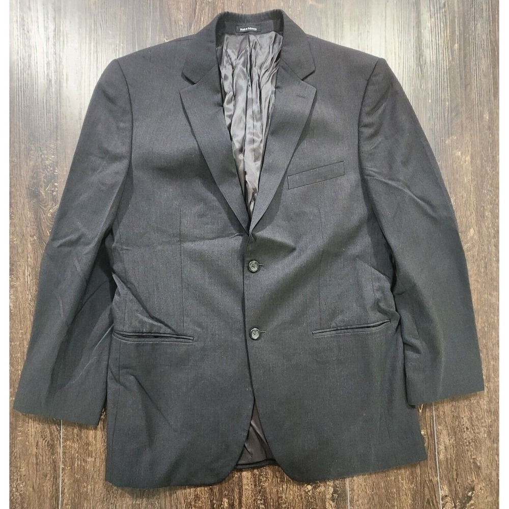 Pronto Uomo‎ Men's Suit Jacket 43L Black 2 Button Wool Sport Coat Blazer